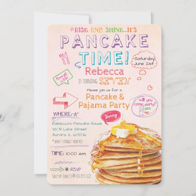 Pannkaka och Pyjamasfest Födelsedagsinbjudan Inbjudningar (Framsida)