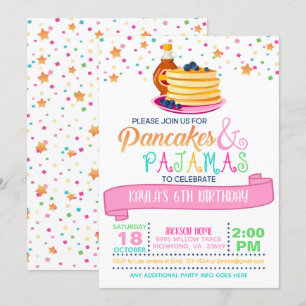 Pannkaka- & Pajamasfödelsedaginbjudan - vit Inbjudningar