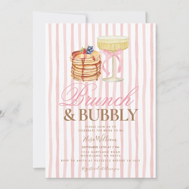 Pannkaka Rosa Brunch & Bubbly Bröllopsfest  Inbjudningar (Framsida)