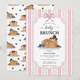 Pannkakor Brunch Rosa Botanisk Bebis Shower Inbjudningar