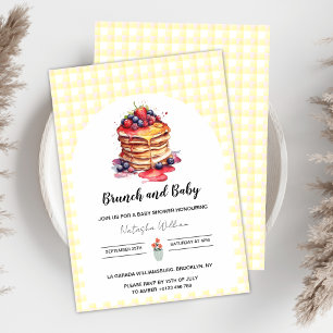 Pannkakor Gingham Plaid Brunch Baby Shower Inbjudningar