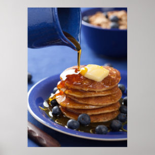 Pannkakor med sirap och blåbäret poster
