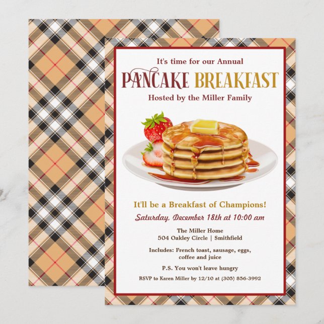 Pannkakor och frukostinbjudan inbjudningar (Fram/baksida)