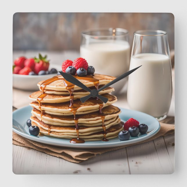 Pannkakor och mjölk fyrkantig klocka (Framsida)