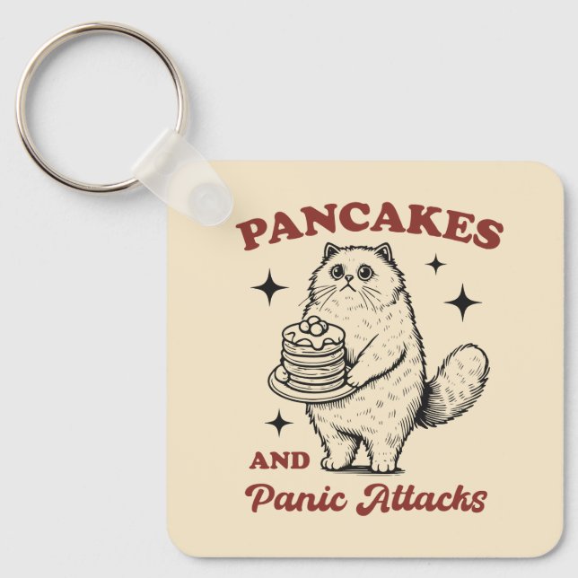 Pannkakor och panikattacker rolig katt nyckelring (Framsida)