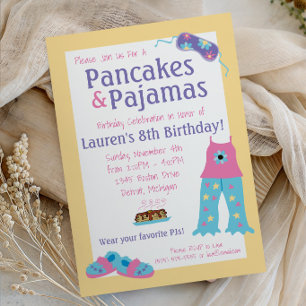 Pannkakor och Pyjamas Födelsedagsfest Inbjudningar