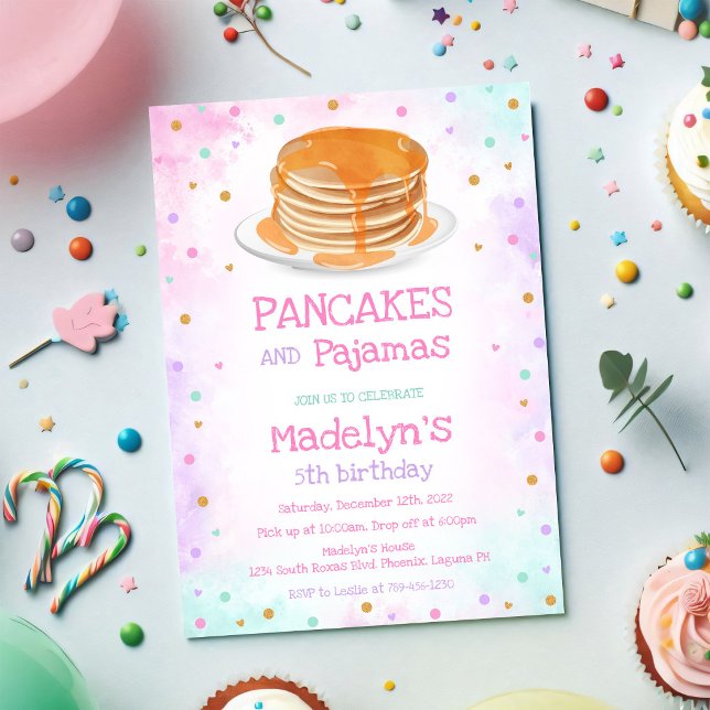 Pannkakor och Pyjamas Födelsedagsfest Inbjudningar (Skapare uppladdad)
