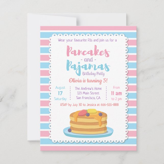 Pannkakor och Pyjamas Födelsedagsinbjudningar Inbjudningar (Framsida)
