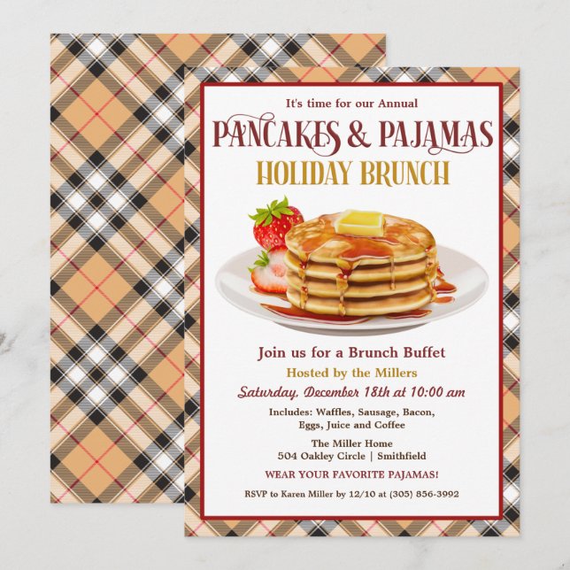 Pannkakor och Pyjamas Holiday Brunch Inbjudningar (Fram/baksida)