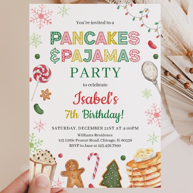 Pannkakor och Pyjamas Jul Födelsedag Inbjudningar (Skapare uppladdad)