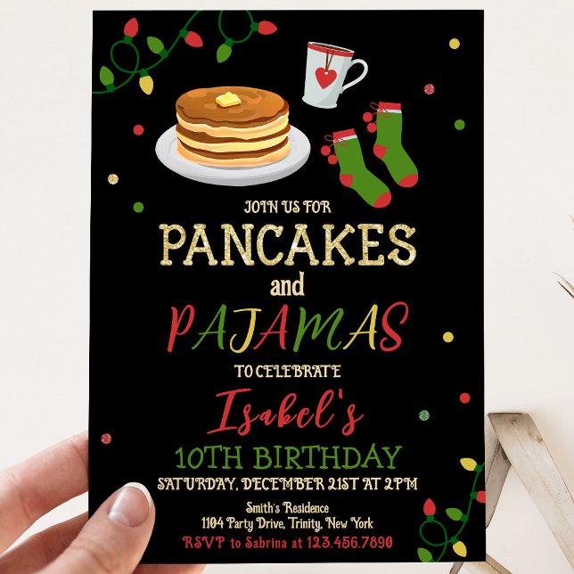 Pannkakor och Pyjamas Jul Födelsedag Inbjudningar (Skapare uppladdad)