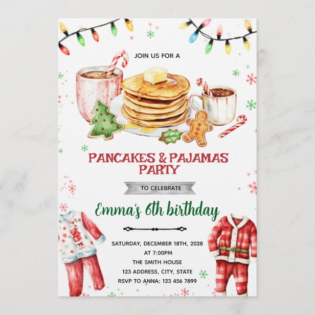 Pannkakor och Pyjamas Jul Inbjudan (Framsida)