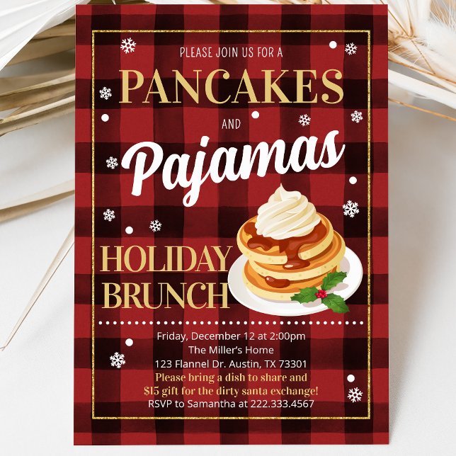 Pannkakor och Pyjamas Julfest Inbjudningar (Skapare uppladdad)