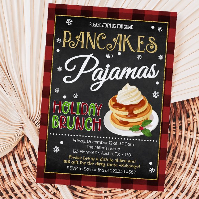 Pannkakor och Pyjamas Julfest Inbjudningar (Skapare uppladdad)