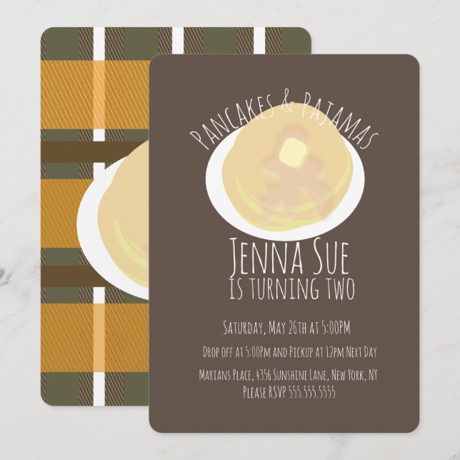 Pannkakor och Pyjamas Pyjamasparty Flickor | Höstt Inbjudningar (Fram/baksida)