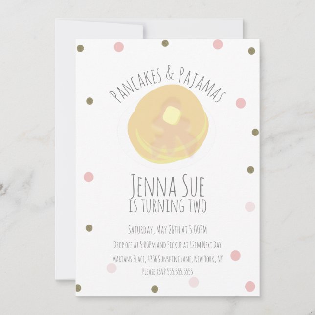 Pannkakor och Pyjamas Soverover Girls Konfetti  Inbjudningar (Framsida)
