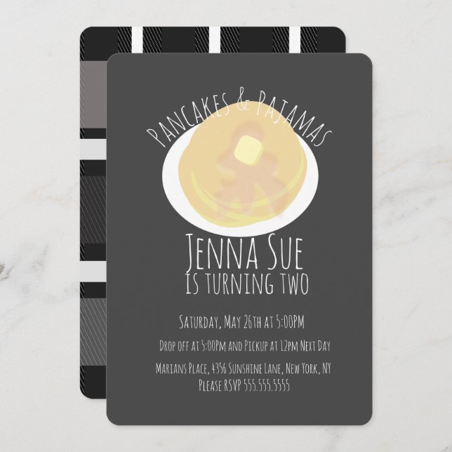 Pannkakor och Pyjamas Soverover Kvinnor | Randig Inbjudningar (Fram/baksida)