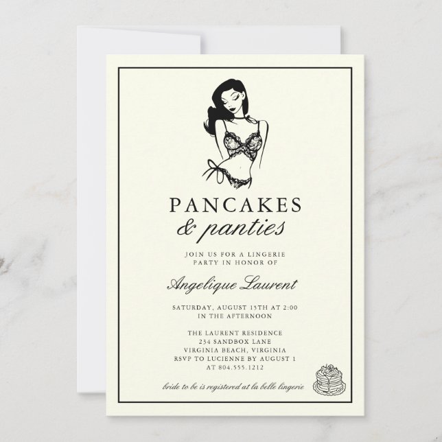 Pannkakor och underkläder Lingeri Bröllopsdusch  Inbjudningar (Framsida)