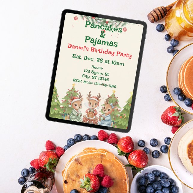 Pannkakor & Pyjamas Holiday Födelsedag Inbjudningar (Skapare uppladdad)