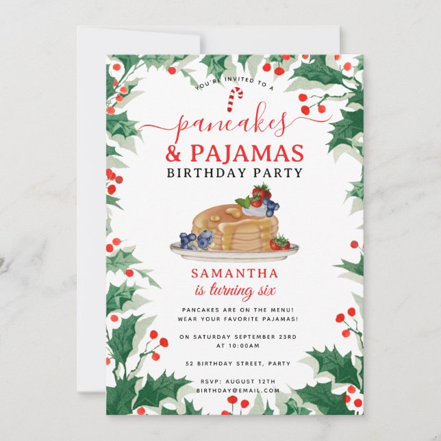 Pannkakor Pyjamas PJ-flicka Jul Födelsedag Inbjudningar (Framsida)