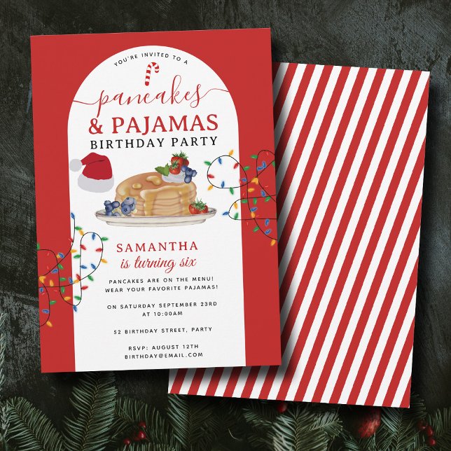 Pannkakor Pyjamas PJ-flicka Jul Födelsedag Inbjudningar (Pancakes Pajamas PJ's Girl Christmas Birthday Invitation)