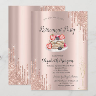 Pannkakor Rose Gold Glitterdropar Pensionering Inbjudningar