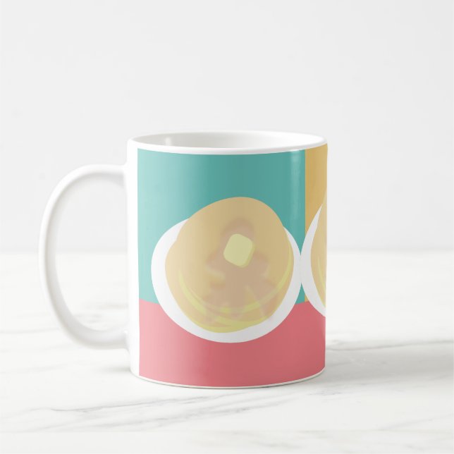 Pannkakor sirap droppande färgglada rosa turkos   kaffemugg (Vänster)