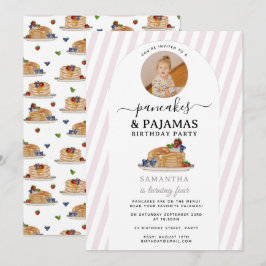 Pannkaks Pyjamas PJ Flickor Barn Födelsedags Foto Inbjudningar