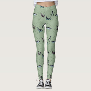 Pannkaksfotingar med Pingviner (Ljusgrön) Leggings