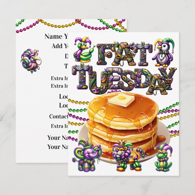 Pannkaksmiddag - Fettisdagen-inbjudan Inbjudningar (Fram/baksida)