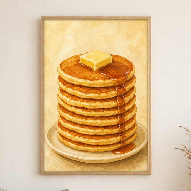 Pannkaksstack Vattenfärg Cottagecore Konstaffisch Poster (Shown framed for scale. Poster ships unframed; frames are an optional add-on.)