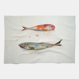 Paño de cocina con pescados en acuarela kökshandduk