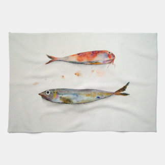 Paño de cocina con pescados en acuarela kökshandduk