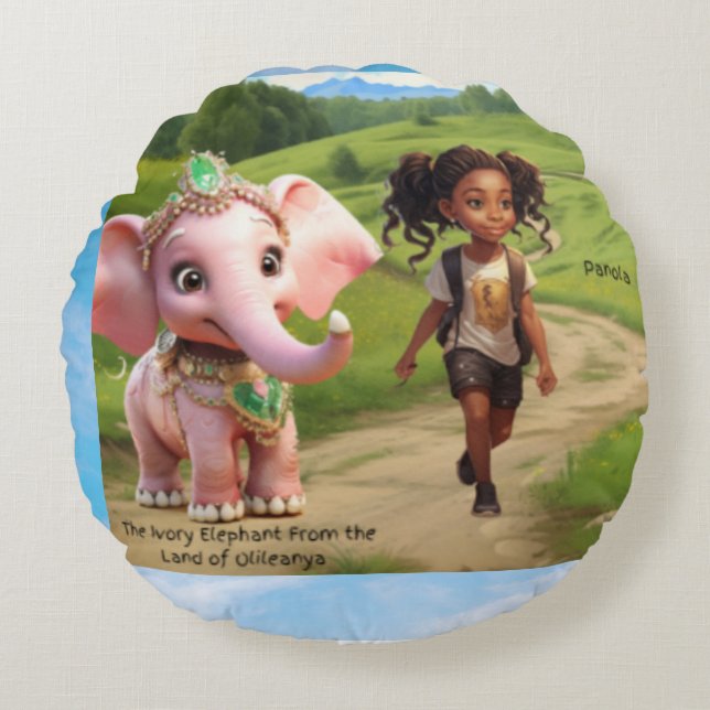 Panola & Ivory Elephant Friendship Pillow – Olilea Rund Kudde (Framsidan)