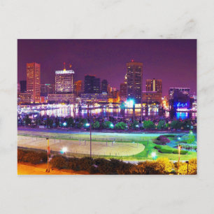 Panorama av Baltimore's Inner Harbor Night Skyline Vykort
