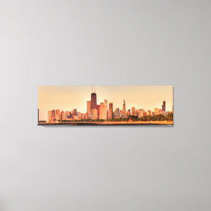 Panorama av Chicago horisont på soluppgången Canvastryck