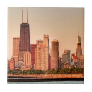 Panorama av Chicago horisont på soluppgången Kakelplatta