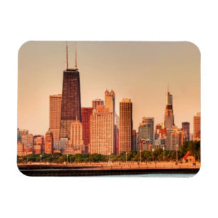 Panorama av Chicago horisont på soluppgången Magnet