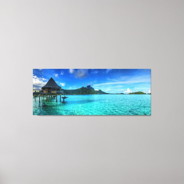 Panorama av en bungalow i Bora-Bora Canvastryck (Framsida)
