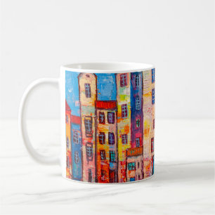 Panorama av gatan med färgstarka hem. Tryck Kaffemugg