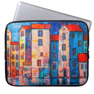 Panorama av gatan med färgstarka hem. Tryck Laptop Fodral