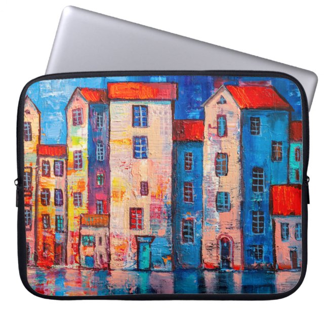 Panorama av gatan med färgstarka hem. Tryck Laptop Fodral (Framsidan)