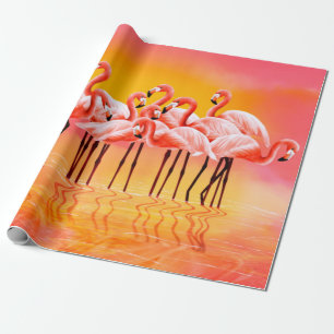 Panorama av rosa flamingos på en ljus rosa backgr presentpapper