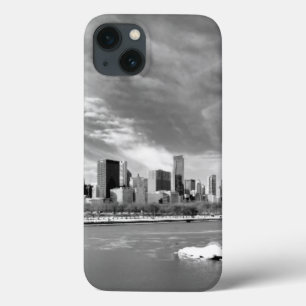 Panorama- beskåda av Chicago horisont i vinter