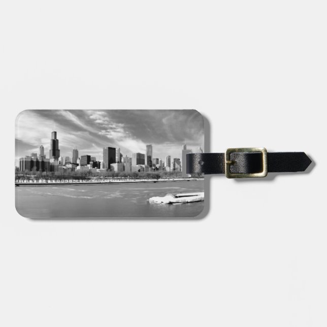 Panorama- beskåda av Chicago horisont i vinter Bagagebricka (Horisontell Framsida)