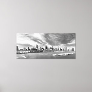Panorama- beskåda av Chicago horisont i vinter Canvastryck