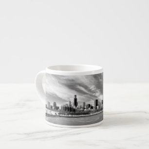 Panorama- beskåda av Chicago horisont i vinter Espressomugg