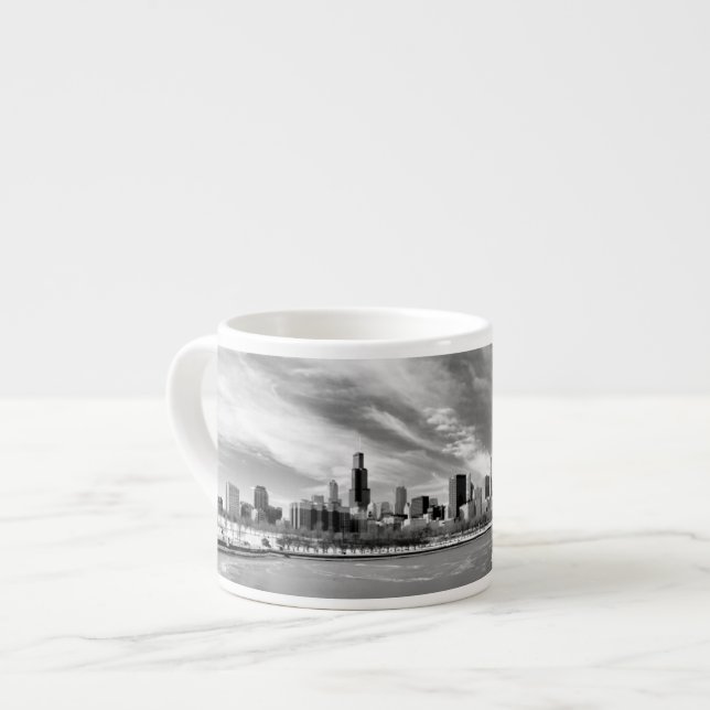 Panorama- beskåda av Chicago horisont i vinter Espressomugg (Framsida vänster)