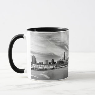 Panorama- beskåda av Chicago horisont i vinter Mugg