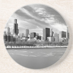 Panorama- beskåda av Chicago horisont i vinter Underlägg Sandsten